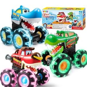 JOYIN 3 Pack Monster Glow Trucks  Motion Activated Light Up Cars